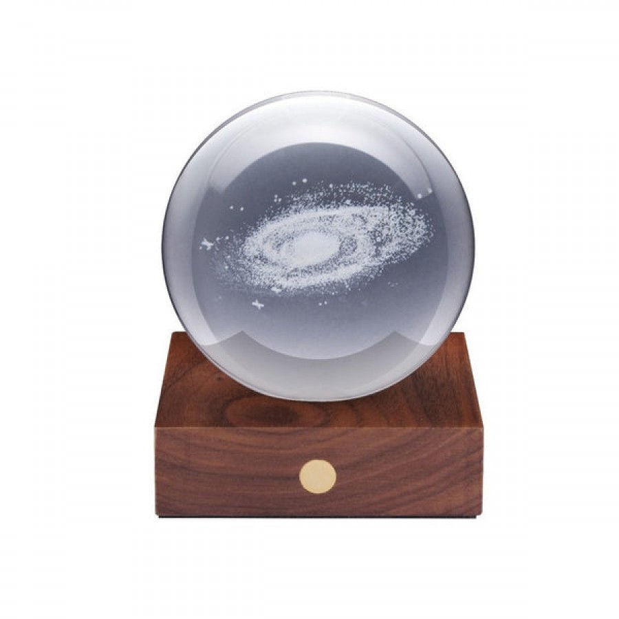 Φωτιστικό Gingo 3D Γαλαξίας Από Κρύσταλλο σε Ξύλινη Βάση Amber Crystal Light Galaxy Δώρα Γραφείου